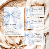Blue Coquette Bow Baby Shower, Diaper Raffle Card Informatiekaartje