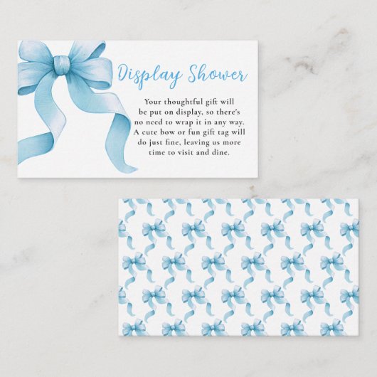 Blue Coquette Bow Baby shower Display Douche Informatiekaartje (Voorkant / Achterkant)