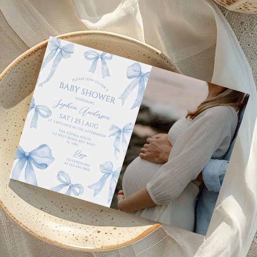 Blue Coquette Bow Baby shower Foto Kaart
