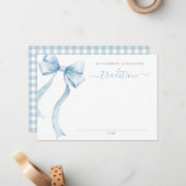 Blue Coquette Bow Baby shower Jeugdtraditie Notitiekaartje (Voorkant / Achterkant in situ)