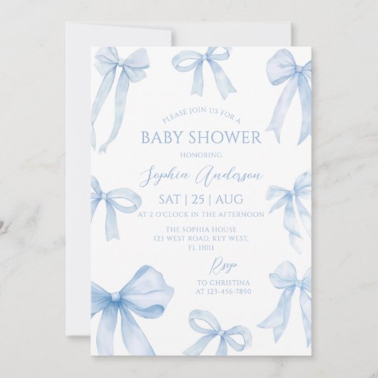Blue Coquette Bow Baby shower Kaart (Voorkant)