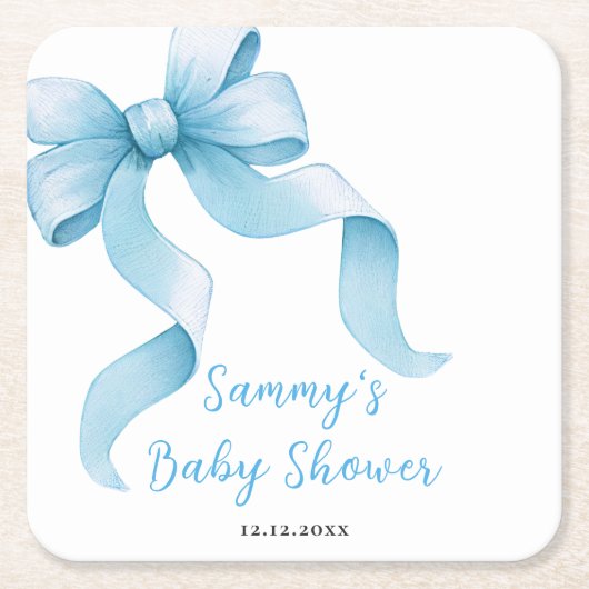 Blue Coquette Bow Baby shower Kartonnen Onderzetters (Voorkant)