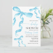 Blue Coquette Bow Baby shower Uitnodiging (Staand voorkant)