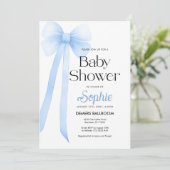 Blue Coquette Bow Baby shower Uitnodiging (Staand voorkant)