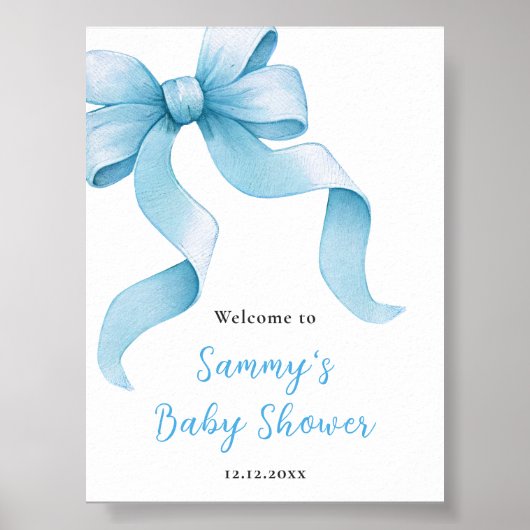 Blue Coquette Bow Baby shower Welkomstbord Poster (Voorkant)