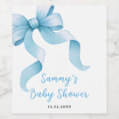 Blue Coquette Bow Baby shower Wijn Etiket (Enkel label)