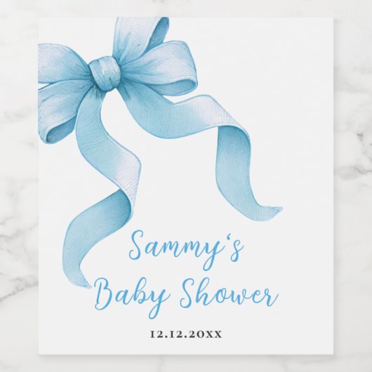Blue Coquette Bow Baby shower Wijn Etiket (Enkel label)