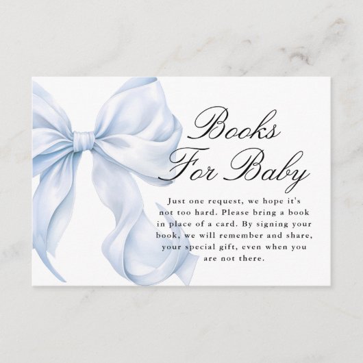 Blue Coquette Bow Books For Baby Card Informatiekaartje (Voorkant)