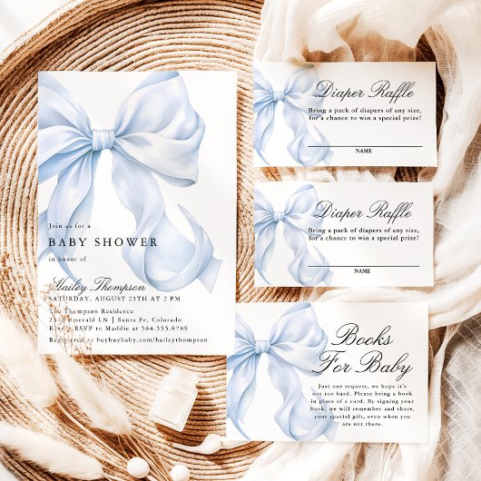 Blue Coquette Bow Books For Baby Card Informatiekaartje