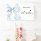 Blue Coquette Bow Boy Baby Shower Welcome Sign Spandoek (Insitu)