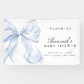 Blue Coquette Bow Boy Baby Shower Welcome Sign Spandoek (Horizontaal)
