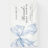 Blue Coquette Bow Boy Baby Shower Welcome Sign Spandoek (Verticaal)