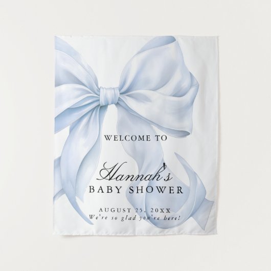 Blue Coquette Bow Boy Baby Shower Welcome Sign Wandkleed (Voorkant)