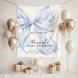 Blue Coquette Bow Boy Baby Shower Welcome Sign Wandkleed