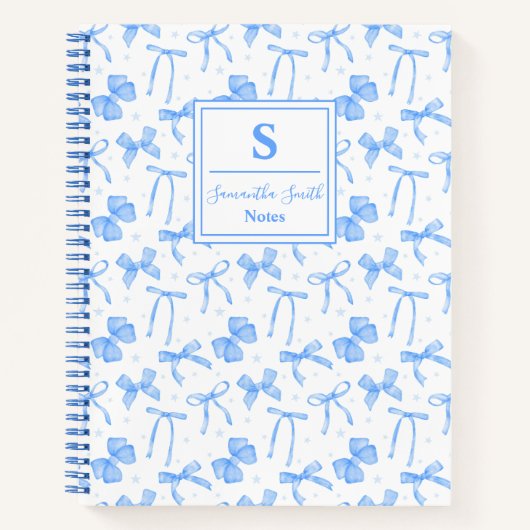 Blue Coquette Bow Custom Name  Notitieboek (Voorkant)