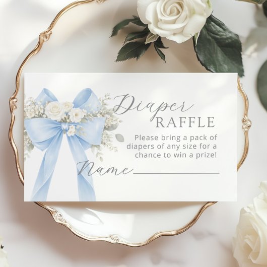 Blue Coquette Bow Diaper raffle ticket Informatiekaartje