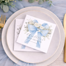 Blue Coquette Bow Floral Baby Boy Shower Servet