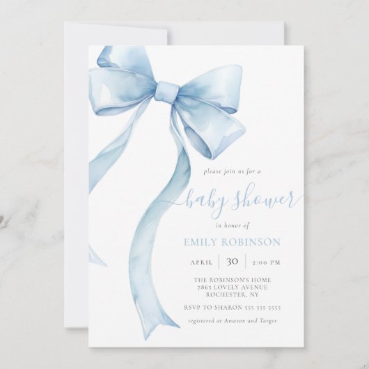 Blue Coquette Bow Gingham Boy Baby shower Kaart (Voorkant)