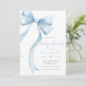 Blue Coquette Bow Gingham Boy Baby shower Kaart (Staand voorkant)