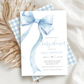 Blue Coquette Bow Gingham Boy Baby shower Kaart