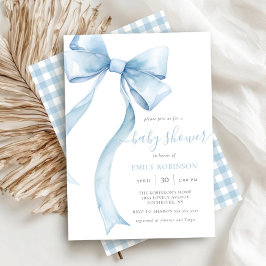 Blue Coquette Bow Gingham Boy Baby shower Kaart