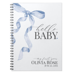 Blue Coquette Bow Girl Baby Gift Mijn eerste jaar Notitieboek