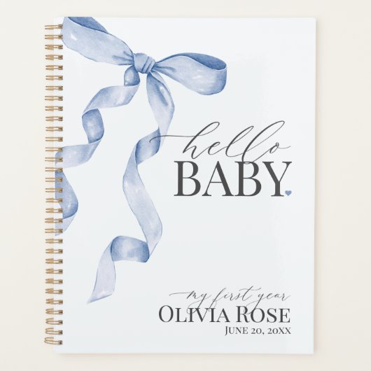Blue Coquette Bow Girl Baby Gift Mijn eerste jaar Planner (Voorkant)