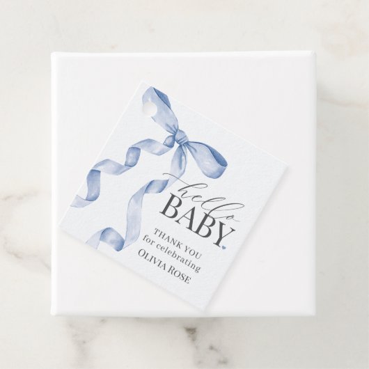 Blue Coquette Bow Girl Baby shower Bedankjes Labels (In situ)
