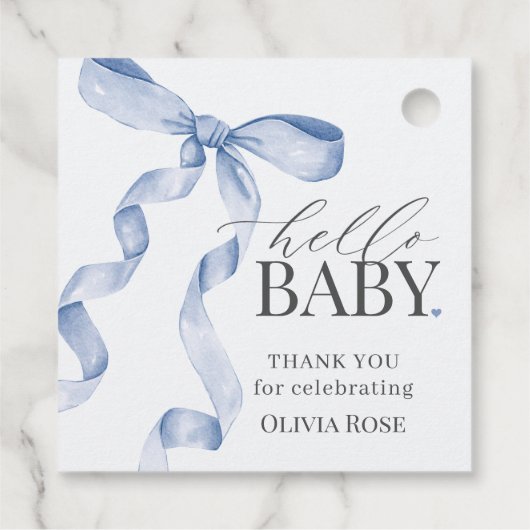 Blue Coquette Bow Girl Baby shower Bedankjes Labels (Achterkant)