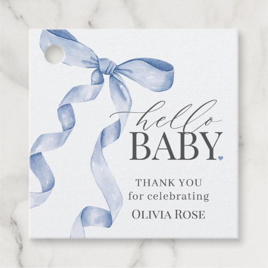 Blue Coquette Bow Girl Baby shower Bedankjes Labels (Voorkant)