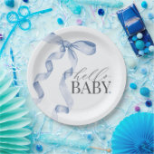 Blue Coquette Bow Girl Baby shower Decor Papieren Bordje (Feest)