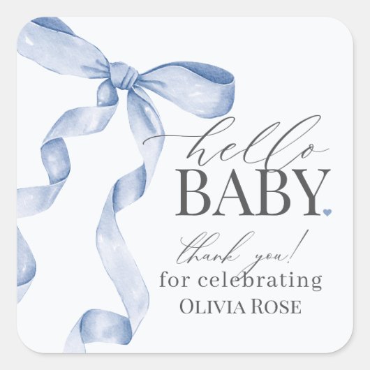 Blue Coquette Bow Girl Baby shower Favoriet Vierkante Sticker (Voorkant)