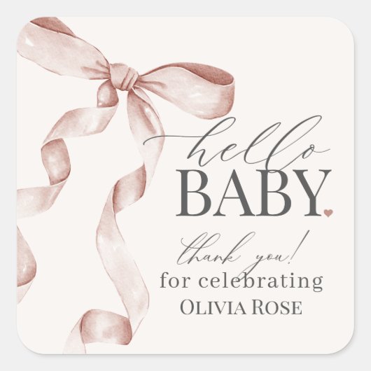 Blue Coquette Bow Girl Baby shower Favoriet Vierkante Sticker (Voorkant)