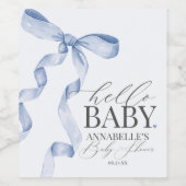 Blue Coquette Bow Girl Baby shower Favorieten Wijn Etiket (Enkel label)