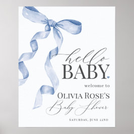 Blue Coquette Bow Girl Baby shower Welkomstbord Poster
