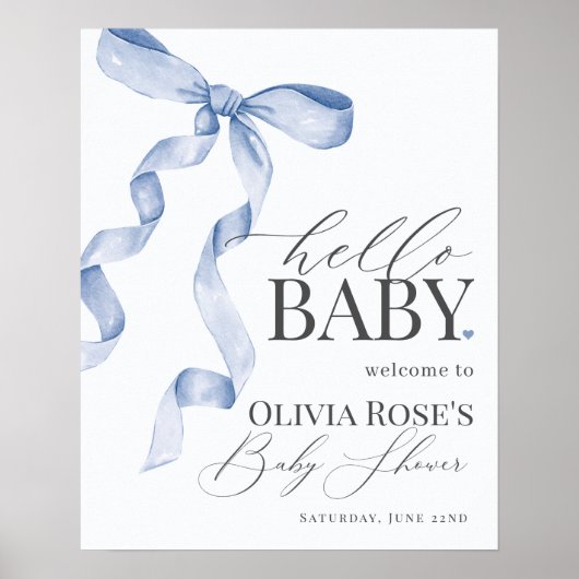 Blue Coquette Bow Girl Baby shower Welkomstbord Poster (Voorkant)
