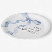 Blue Coquette Bow Girl Verjaardagsfeest Douche Dec Papieren Bordje (Gekanteld)