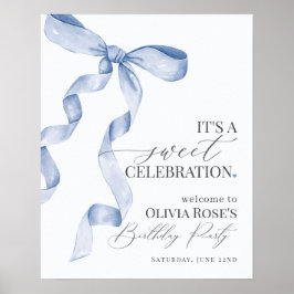 Blue Coquette Bow Girl Verjaardagsfeest Welkomstbo Poster