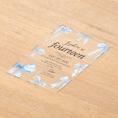 Blue Coquette Bow Girl Verjaardagsfeestje Acryl Uitnodigingen (Laagn)