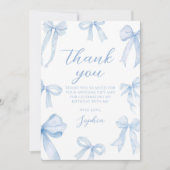Blue Coquette Bow Girl Verjaardagsfeestje Bedankkaart (Voorkant)