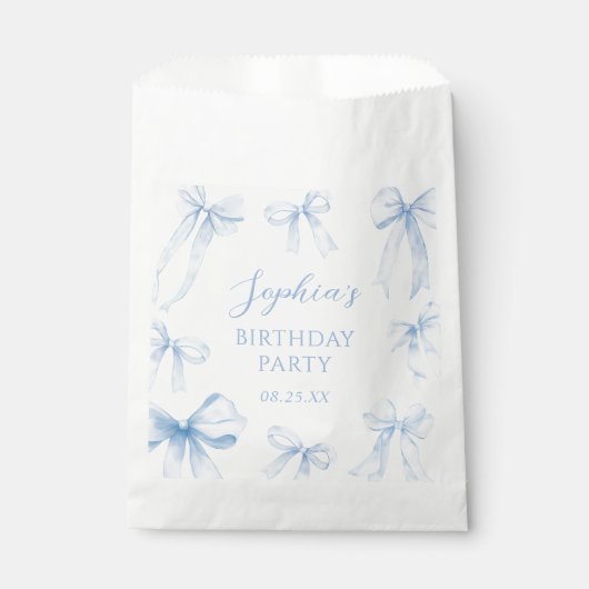 Blue Coquette Bow Girl Verjaardagsfeestje Bedankzakje (Voorkant)