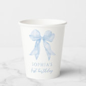 Blue Coquette Bow Girl Verjaardagsfeestje Papieren Bekers (Voorkant)