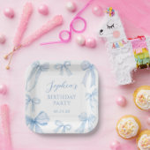 Blue Coquette Bow Girl Verjaardagsfeestje Papieren Bordje (Feest)