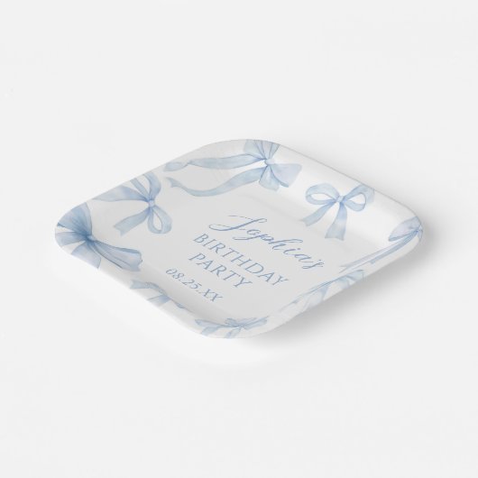 Blue Coquette Bow Girl Verjaardagsfeestje Papieren Bordje (Gebogen)