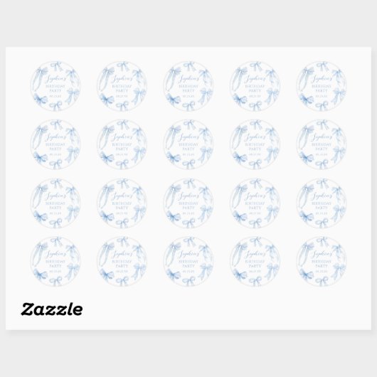 Blue Coquette Bow Girl Verjaardagsfeestje Ronde Sticker (Vel)