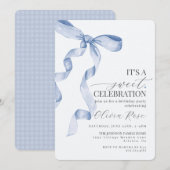 Blue Coquette Bow Girl Verjaardagsfeestje Uitnodig (Voorkant / Achterkant)