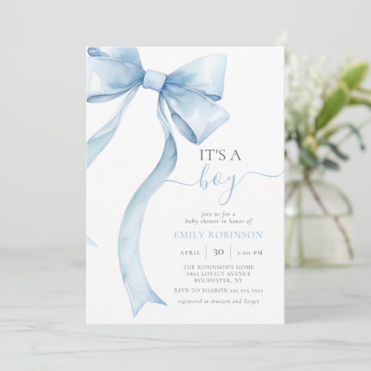 Blue Coquette Bow Het is een Boy Baby shower Gingh Kaart (Staand voorkant)