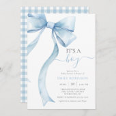 Blue Coquette Bow Het is een Boy Baby shower Gingh Kaart (Voorkant / Achterkant)
