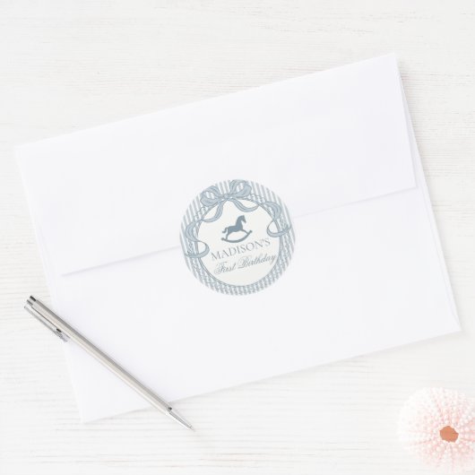 Blue Coquette Bow Horse Birthday Envelope Seal Ronde Sticker (Envelop)