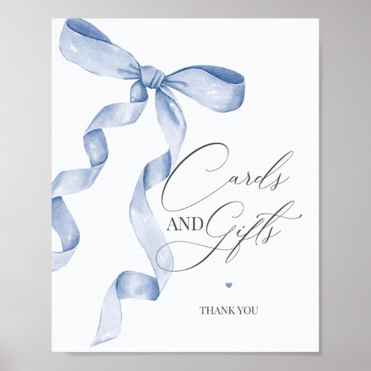 Blue Coquette Bow Kaarten en geschenken Party Deco Poster (Voorkant)